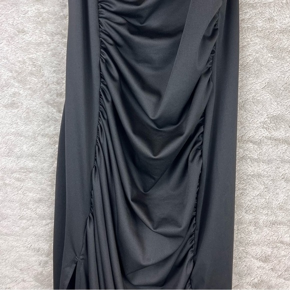 Slinky Black Ruched Dress Cowl Neck Maxi Medium Adjustable Spaghetti Straps - Picture 5 of 16